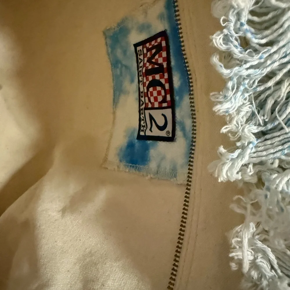 Blue and White Fringed Saint Barth Tote Bag - Picture 4 of 5